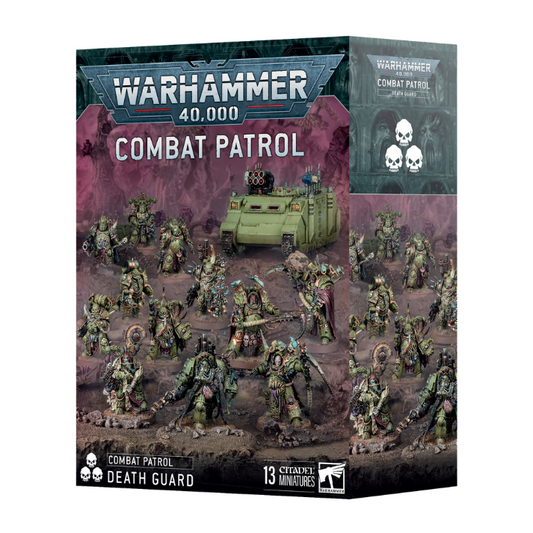 Combat Patrol: Death Guard (2025 Edition) box set featuring 13 Warhammer 40K miniatures.​