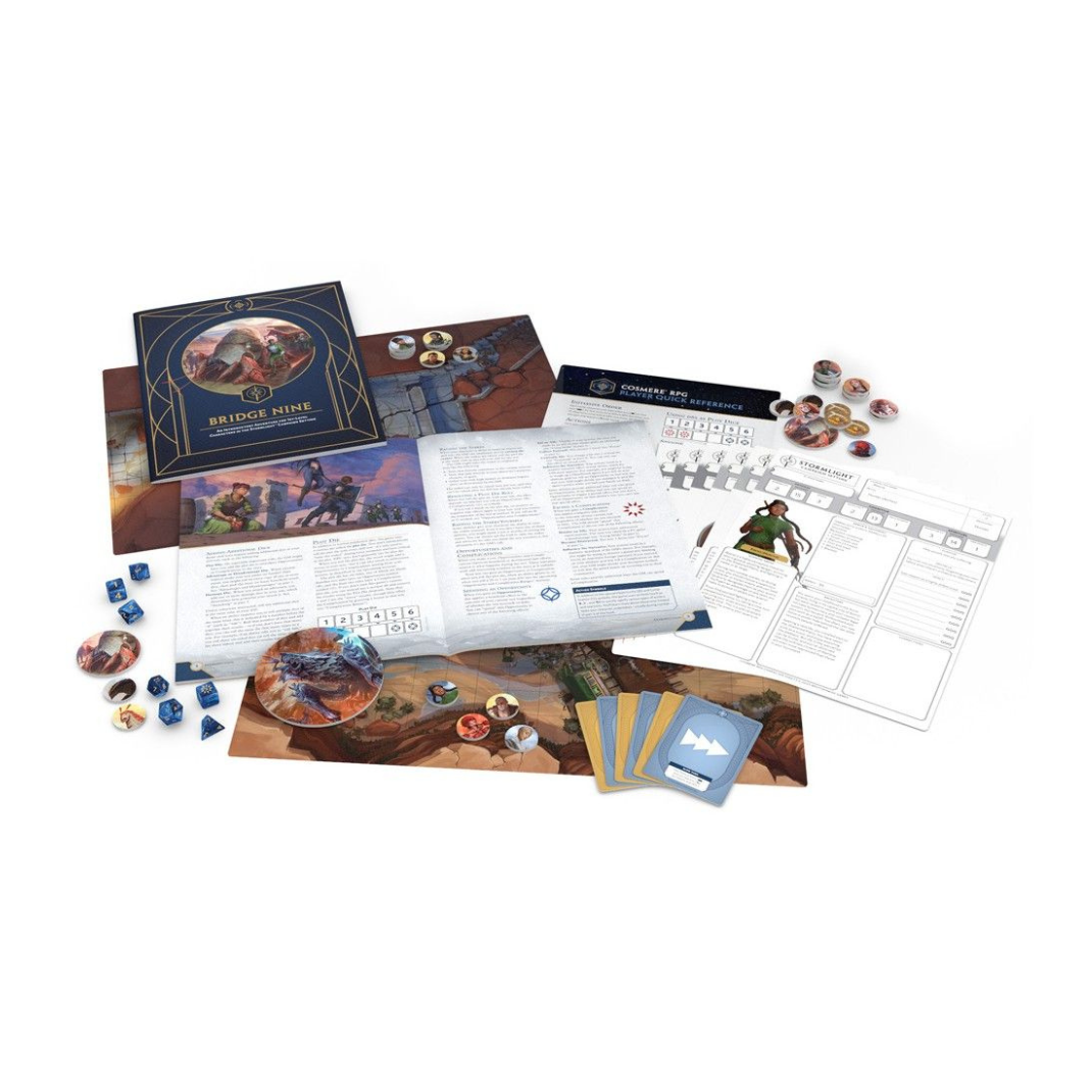 Cosmere RPG Stormlight Starter Set box with rulebook, dice, battlemaps and character sheets