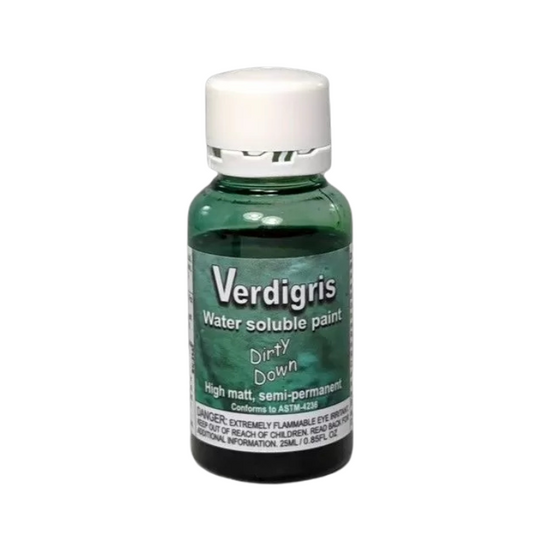 Dirty Down Green Verdigris 25ml bottle showcasing realistic corroded copper effect paint.