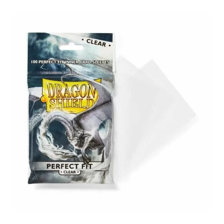 Dragon Shield Perfect Fit Inner Sleeves – Clear (100ct) pack for standard-sized trading cards.
