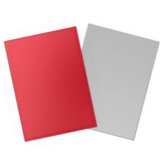 A standard-sized card inside a Crimson Matte Dual sleeve, highlighting the opaque silver interior border.