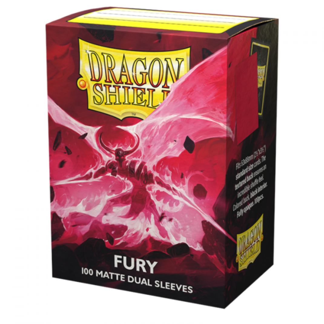 Dragon Shield Matte Dual Fury sleeves AT-15055 fuchsia black interior 100ct standard size TCG card sleeves Alaric Crimson King