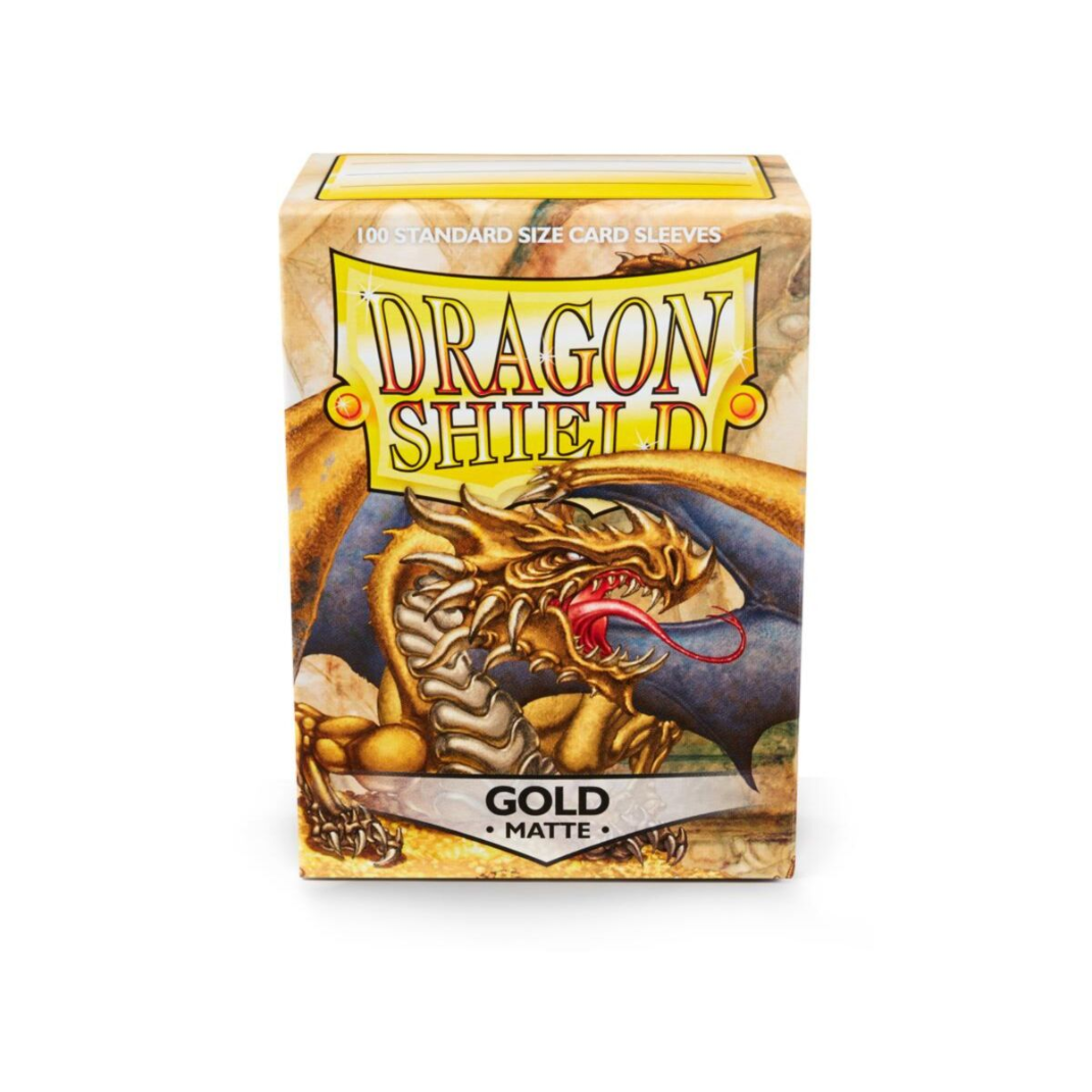 Dragon Shield Matte Gold sleeves AT-11006 metallic gold clear front 100ct standard size TCG card sleeves