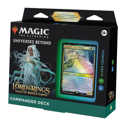 Packaging for the four individual decks: Riders of Rohan, Food and Fellowship, Elven Council, and The Hosts of Mordor.