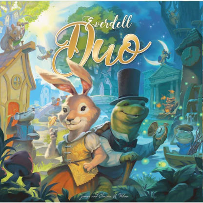 Everdell Duo board game box showing forest critters and a lush woodland setting, designed for two players.