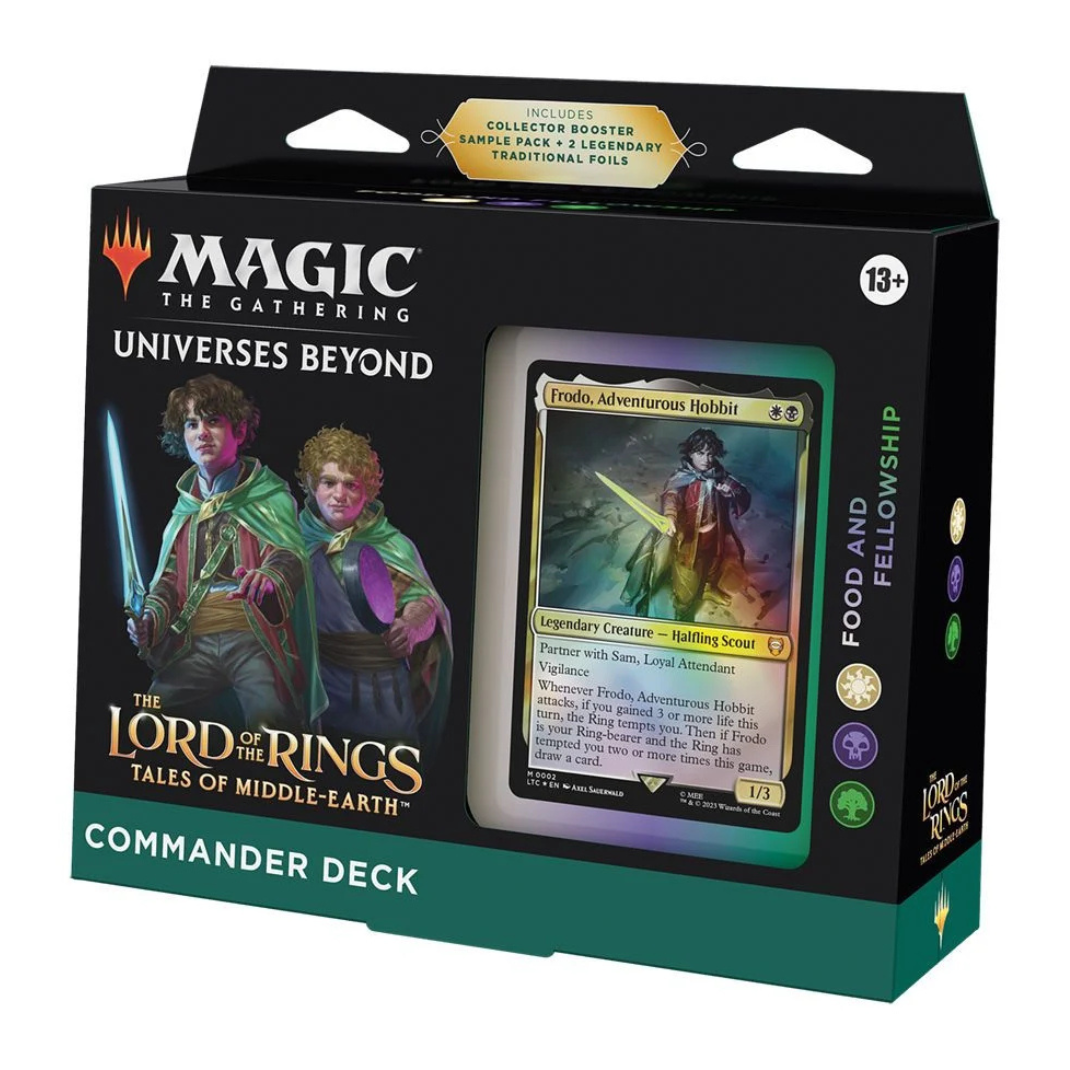Packaging for the four individual decks: Riders of Rohan, Food and Fellowship, Elven Council, and The Hosts of Mordor.