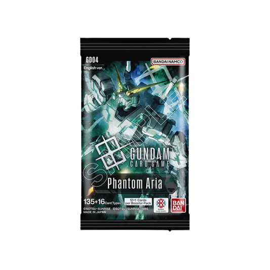 The Gundam Card Game Phantom Aria [GD04] Booster Display box featuring artwork from Mobile Suit Victory Gundam and Turn A Gundam.