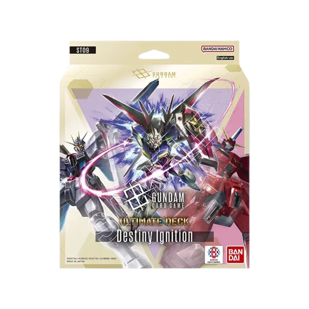 The Gundam Card Game Ultimate Deck Destiny Ignition [ST09] box featuring the Destiny Gundam and Shinn Asuka.
