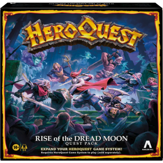 The HeroQuest Wizards of Morcar Quest Pack (F6646) box art featuring the four Evil Sorcerers and Heroes battling in a magical dungeon.