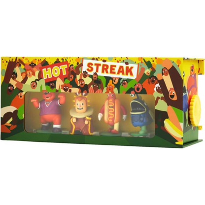 Hot Streak board game box featuring colorful mascot characters and CMYK branding.