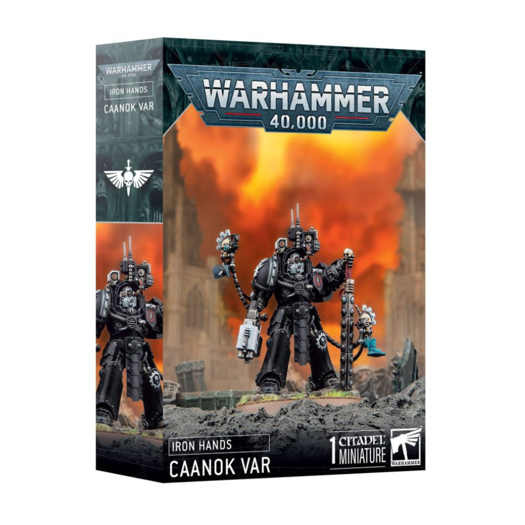 Caanok Var Iron Hands miniature on 50mm base in Terminator armour
