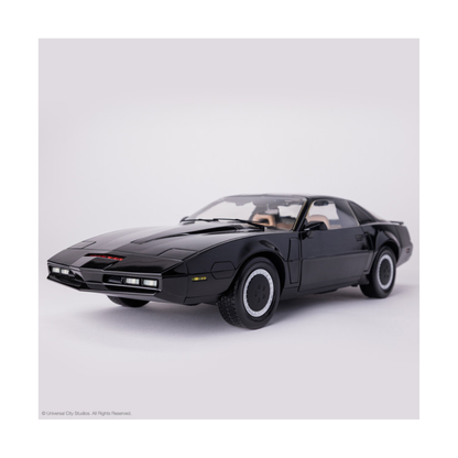 High-quality 1:10 scale replica model of the black Pontiac Trans Am K.I.T.T. from the television show Knight Rider, showing the illuminated red scanner light on the front grille.