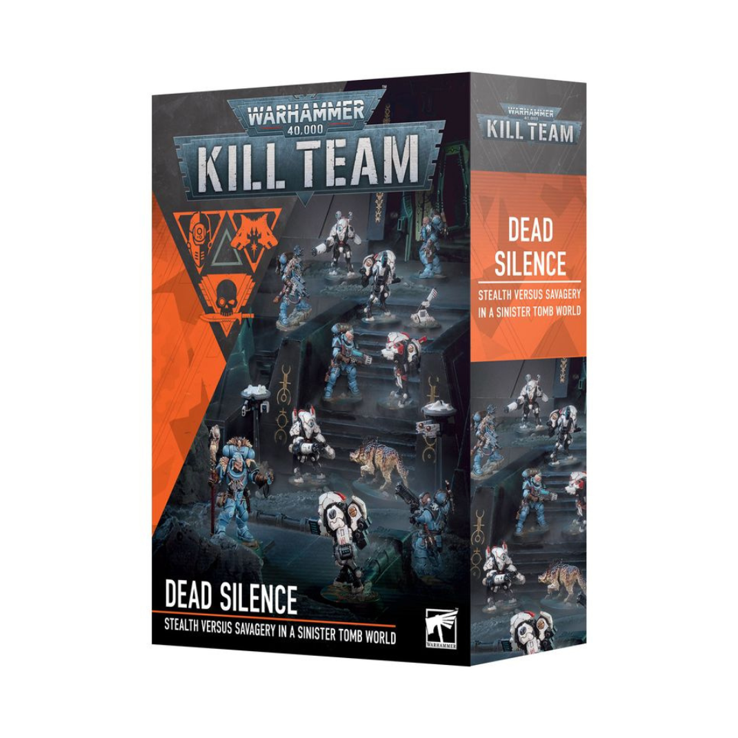 Kill Team: Dead Silence boxed set — T’au XV26 Stealth Battlesuits and Space Wolves Wolf Scouts miniatures, campaign dossier, datacards & tokens