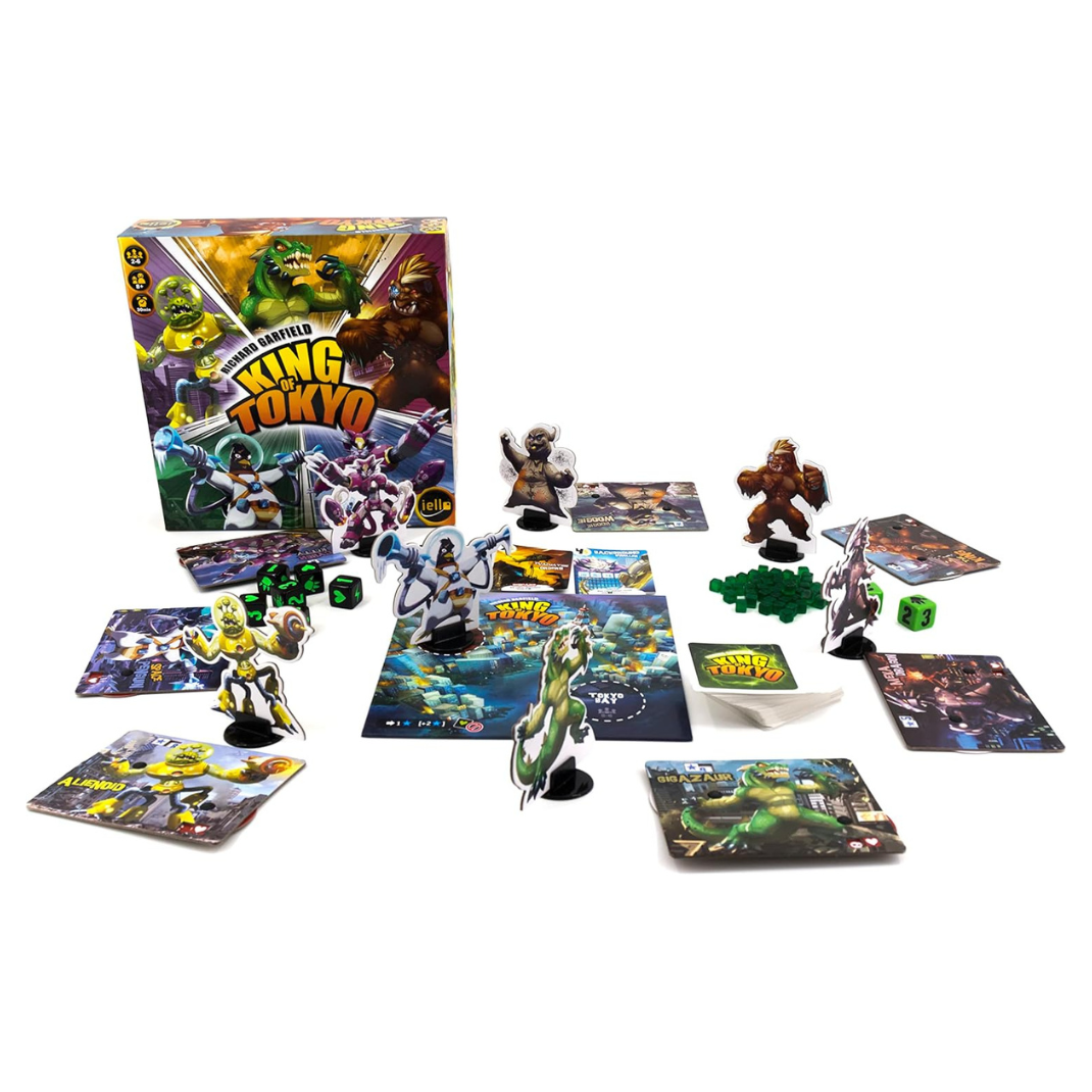 King of Tokyo board game components on a white background