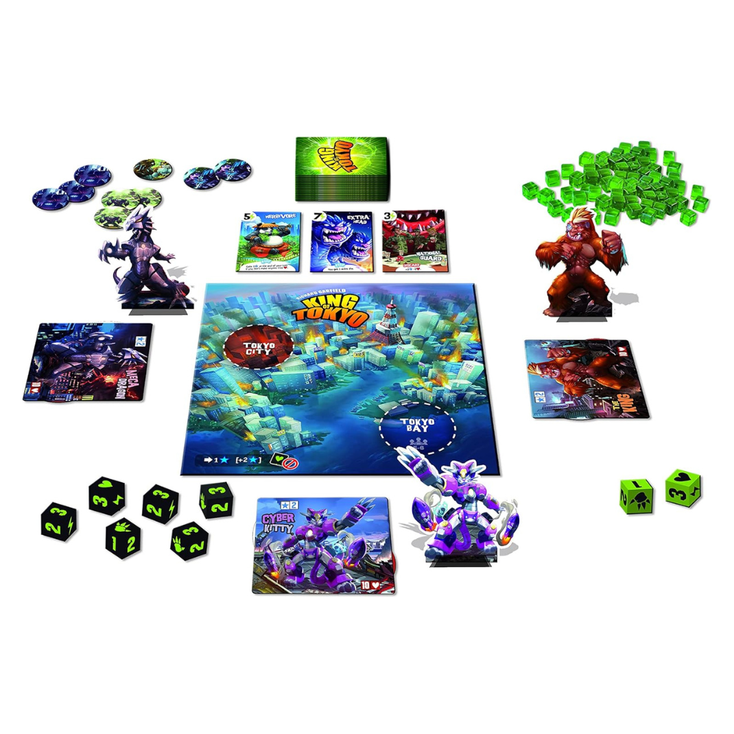 King of Tokyo 2nd Edition board game box featuring monster artwork and dice components.