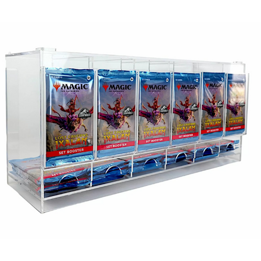 LPG Essentials Acrylic Booster Dispenser displaying trading card booster packs in a clear acrylic organizer
