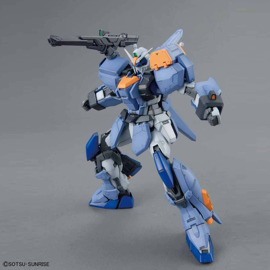The MG Duel Gundam with its Assaultshroud in a dynamic shooting pose