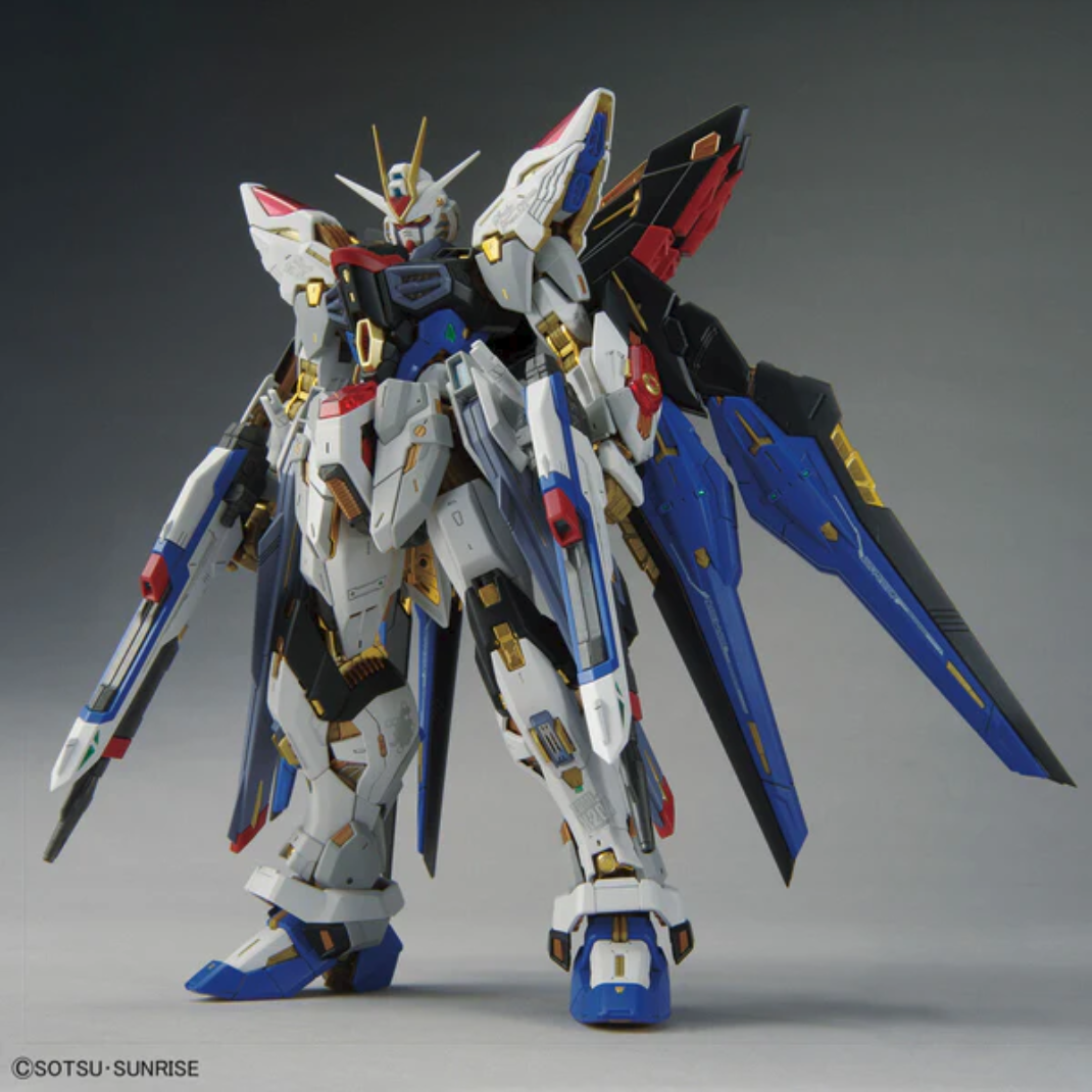 Bandai MGEX 1/100 Strike Freedom Gundam Master Grade Extreme Mobile Suit Gundam SEED Destiny Kira Yamato gold frame metallic expression action base - Hobby Collectors Australia