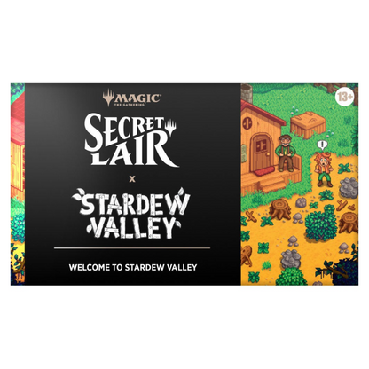 Magic: The Gathering Secret Lair x Stardew Valley Welcome to Stardew Valley non-foil, front of box with ConcernedApe pixel art