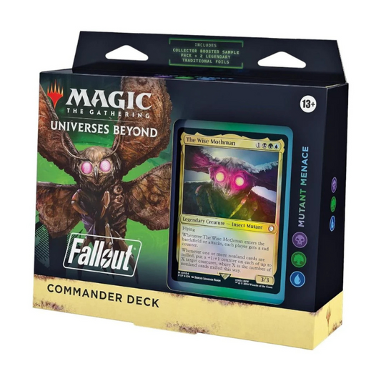 Universes Beyond: Fallout Commander Deck – Mutant Menace sealed deck with Mothman artwork.