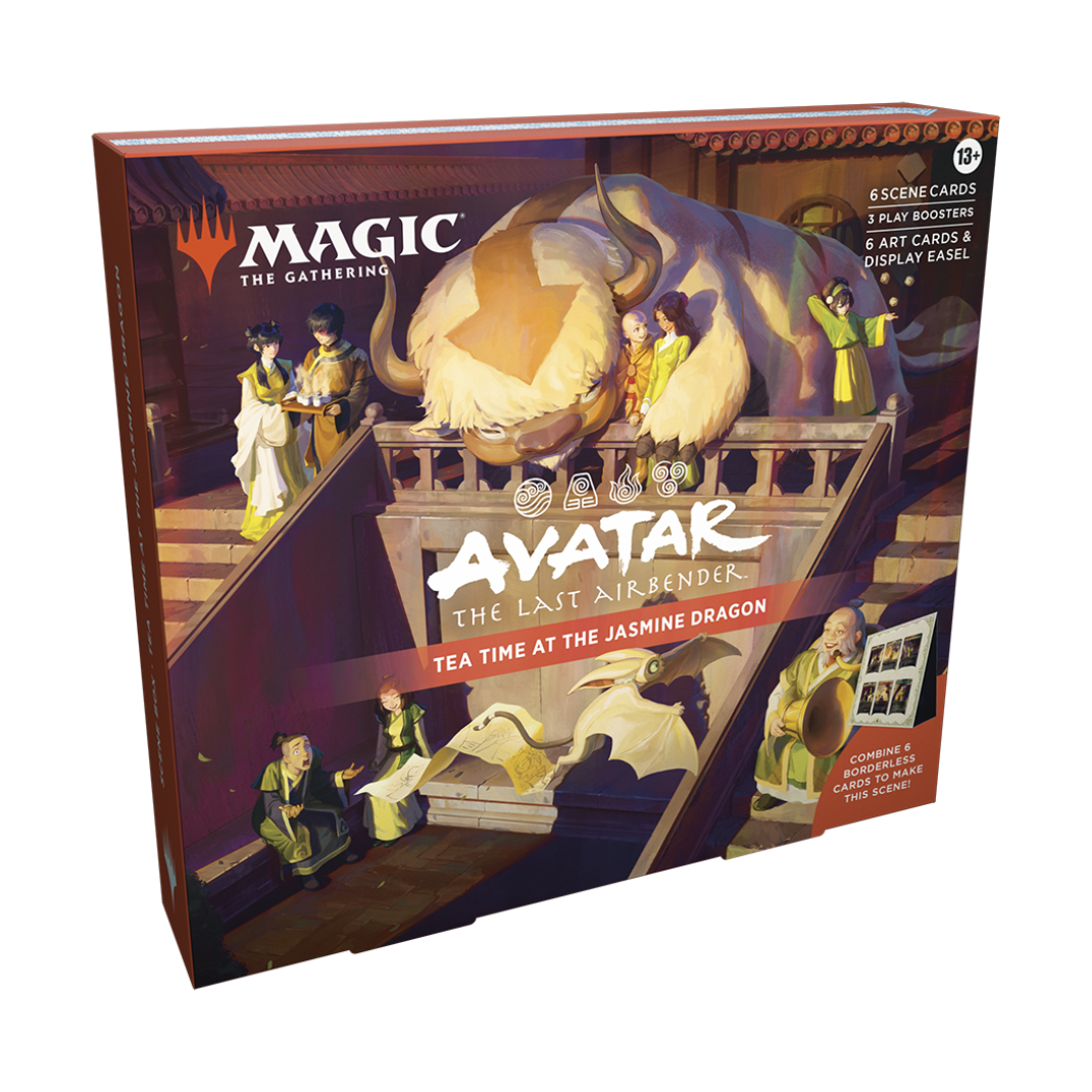 Magic: The Gathering – Avatar: The Last Airbender Scene Box (Tea Time at the Jasmine Dragon) showing Uncle Iroh scene cards and collectible frame