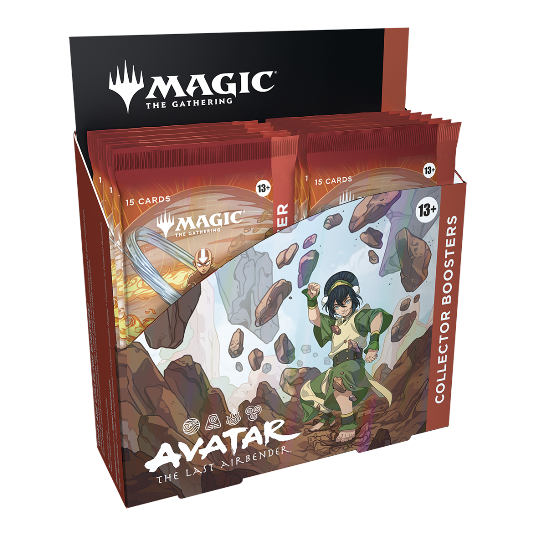 Magic: The Gathering – Avatar: The Last Airbender Collector Booster Display box showing premium foil packs featuring Avatar characters and elements