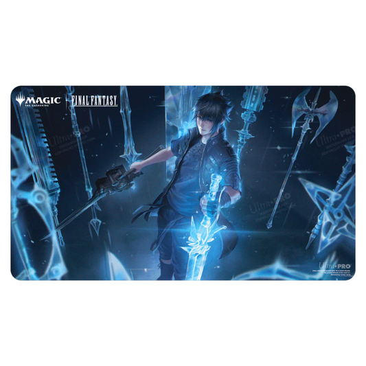 A premium Magic: The Gathering playmat featuring Noctis, Prince of Lucis from Final Fantasy XV with vibrant artwork and non-slip rubber backing.