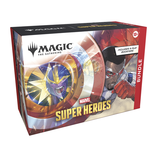 Magic The Gathering Marvel Super Heroes Bundle 9 Play Boosters exclusive foil alt-art promo card full-art lands Spindown storage box - Hobby Collectors Australia