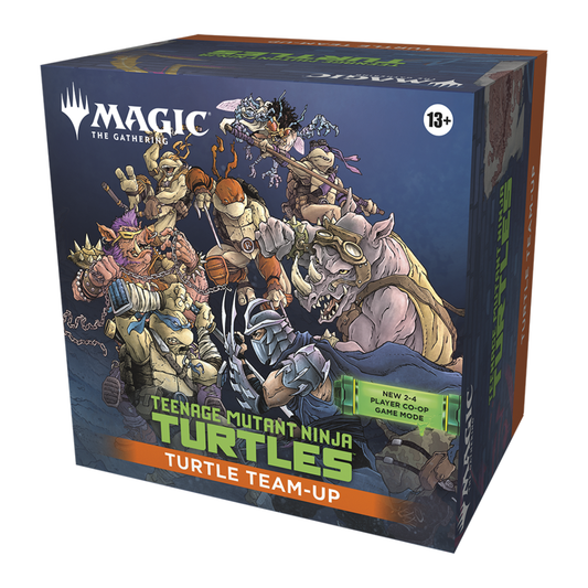 The Magic: The Gathering | Teenage Mutant Ninja Turtles Turtle Team-Up box packaging showing the four Turtles and the Shredder Enemy Deck.