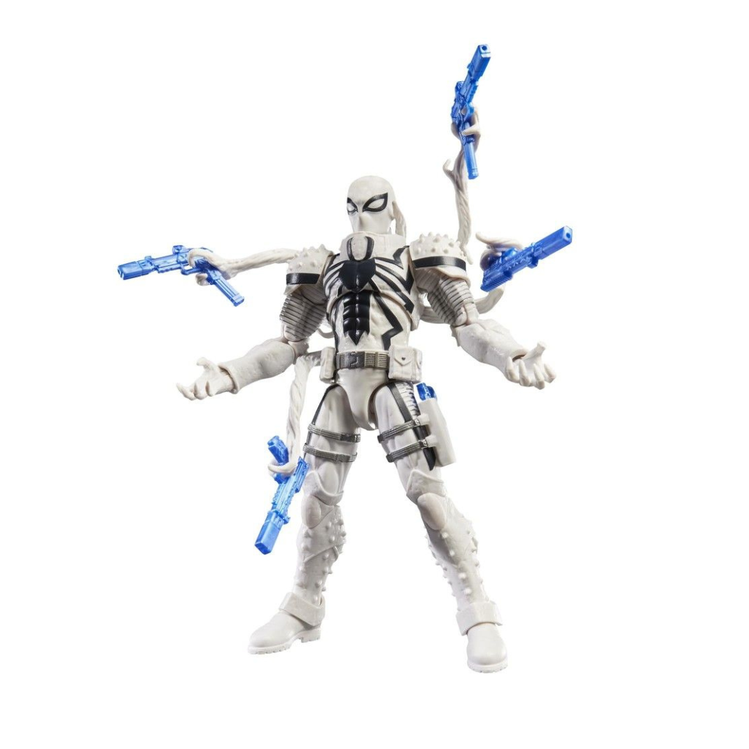 Packaged Marvel Legends Agent Anti-Venom action figure display box, highlighting the included exclusive Magic: The Gathering foil promo card.
