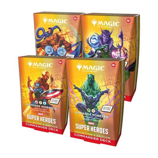 Magic The Gathering Marvel Super Heroes Commander Deck Collectors Edition Surge Foil all 4 decks Avengers Wakanda Fantastic Four Doom - Hobby Collectors Australia