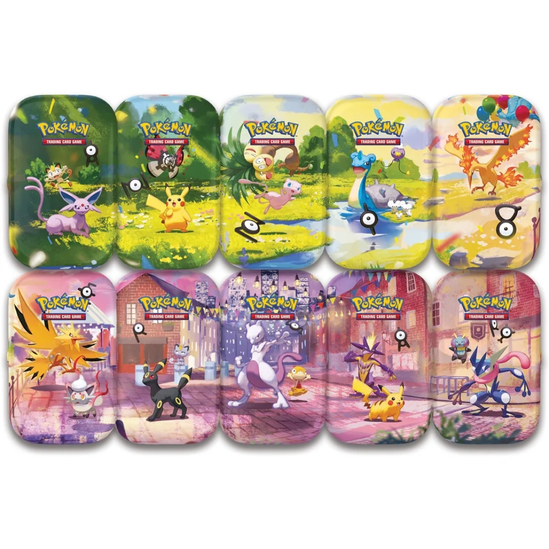 Pokémon TCG 30th Celebration Mini Tin, front of tin, one of 10 random Day and Night designs