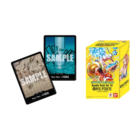 The One Piece Card Game Double Pack Set Vol. 10 [DP-10], featuring artwork of Luffy and Enel from the Skypiea Arc.