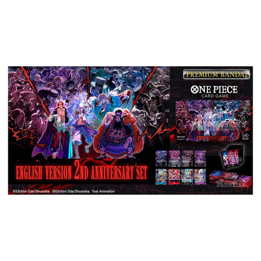 One Piece TCG English 2nd Anniversary Set – includes exclusive cards, and collector’s items.