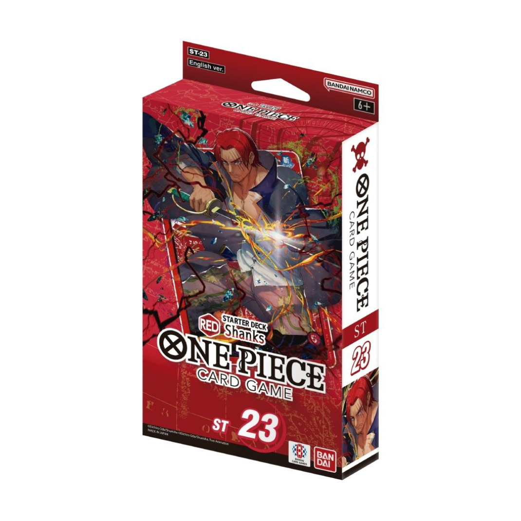 One Piece Card Game ST-23 Starter Deck Display box featuring Red-Haired Shanks leader card design
