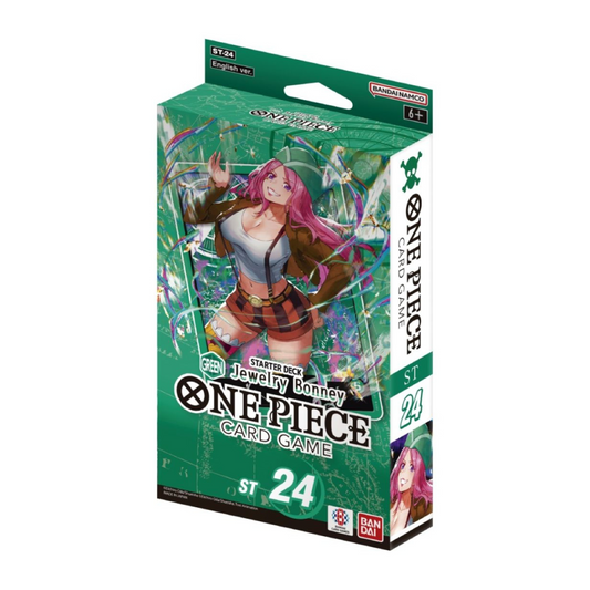 One Piece Card Game ST-24 Starter Deck featuring Jewelry Bonney and green-color packaging design