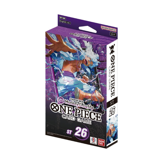 One Piece Card Game Starter Deck ST-26 featuring Monkey D. Luffy in purple/black deck packaging
