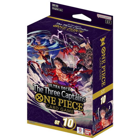 One Piece Card Game ST-10 – The Three Captains Ultra Deck Display featuring Luffy, Law, and Kid