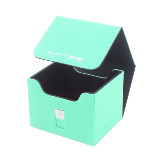 Palms Off Gaming Genesis Deck Box in Turquoise, showcasing its durable design and magnetic lid closure