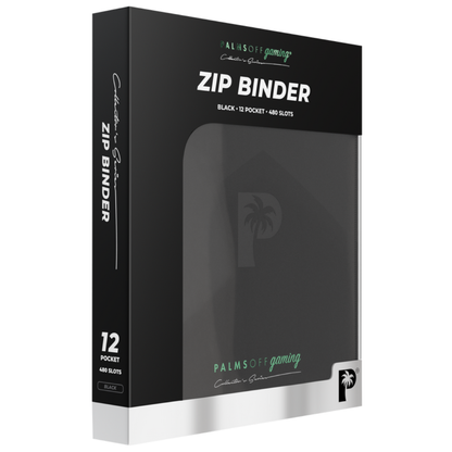 Palms Off Gaming - Collector's Series - 12 Pocket Zip Trading Card Binder closed, highlighting its textured finish and stitched border accents.