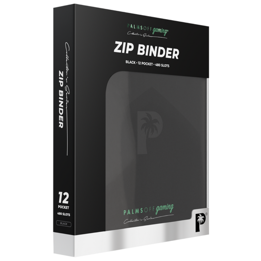 Palms Off Gaming - Collector's Series - 12 Pocket Zip Trading Card Binder closed, highlighting its textured finish and stitched border accents.