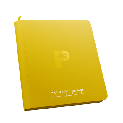 Palms Off Gaming - Collector's Series - 12 Pocket Zip Trading Card Binder closed, highlighting its textured finish and stitched border accents. Yellow