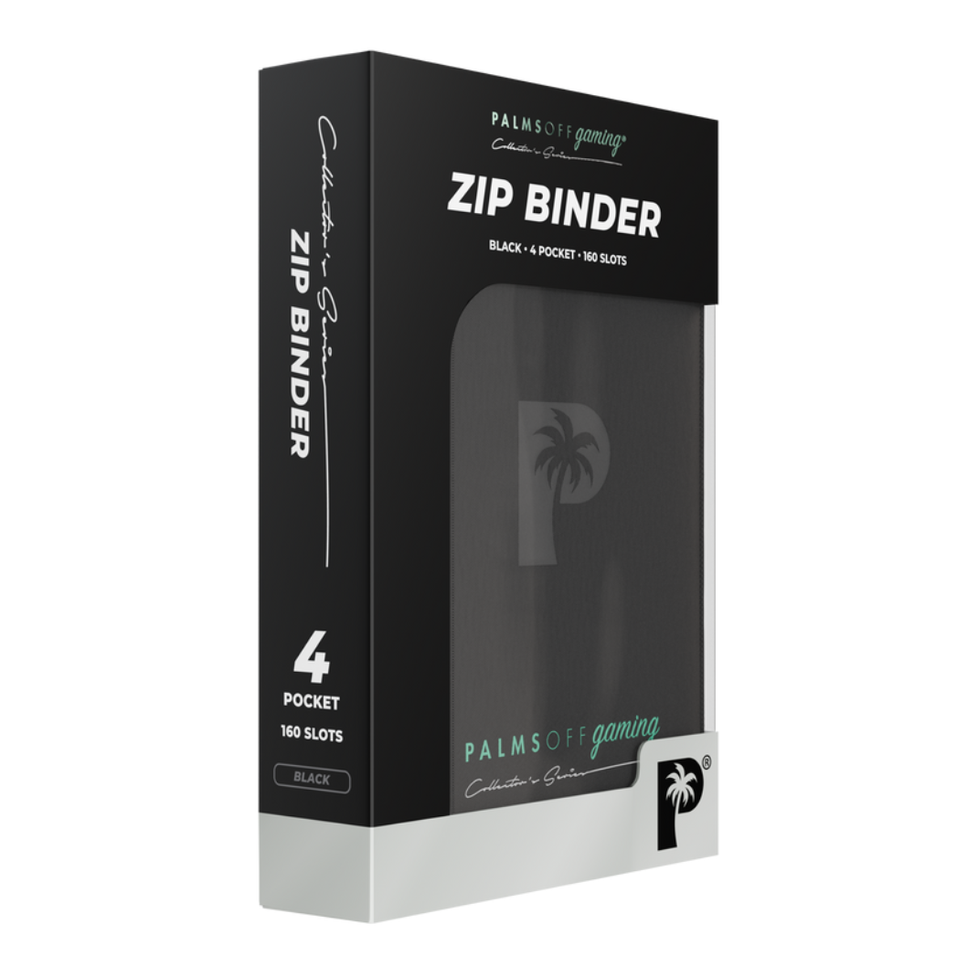 Palms off Gaming Zip Binder 4 pocket black packaging on a white background