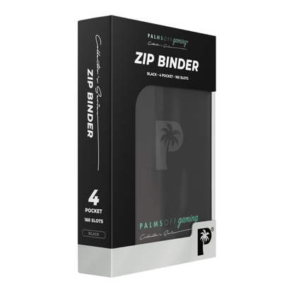 Palms off Gaming Zip Binder 4 pocket black packaging on a white background