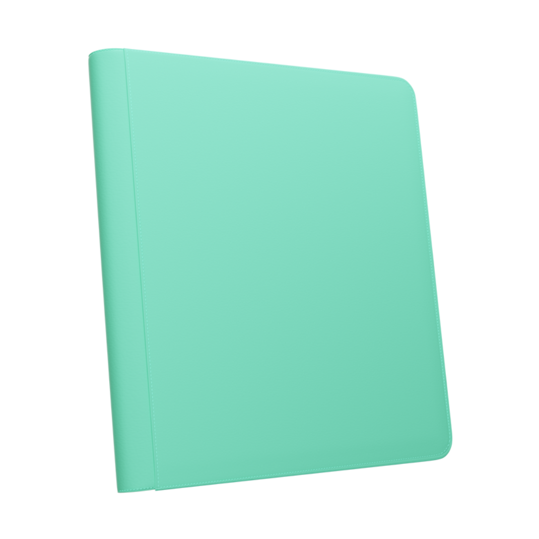 The Palms Off Gaming Stealth 12-Pocket Zip Binder in Turquoise, featuring a smooth logo-free exterior and a premium steel zipper.