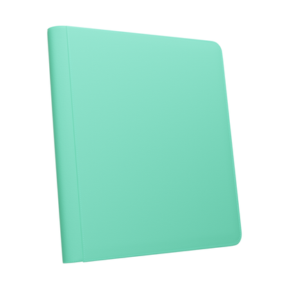 The Palms Off Gaming Stealth 12-Pocket Zip Binder in Turquoise, featuring a smooth logo-free exterior and a premium steel zipper.