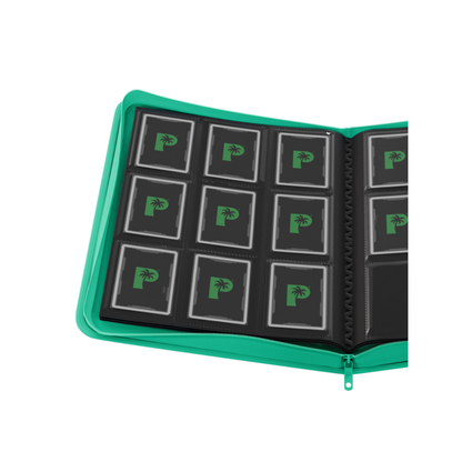 The Palms Off Gaming Stealth 9-Pocket Zip Binder in Turquoise, featuring a smooth logo-free exterior and a premium steel zipper.