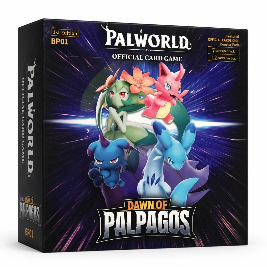 Palworld Official Card Game Dawn of Palpagos booster box packaging