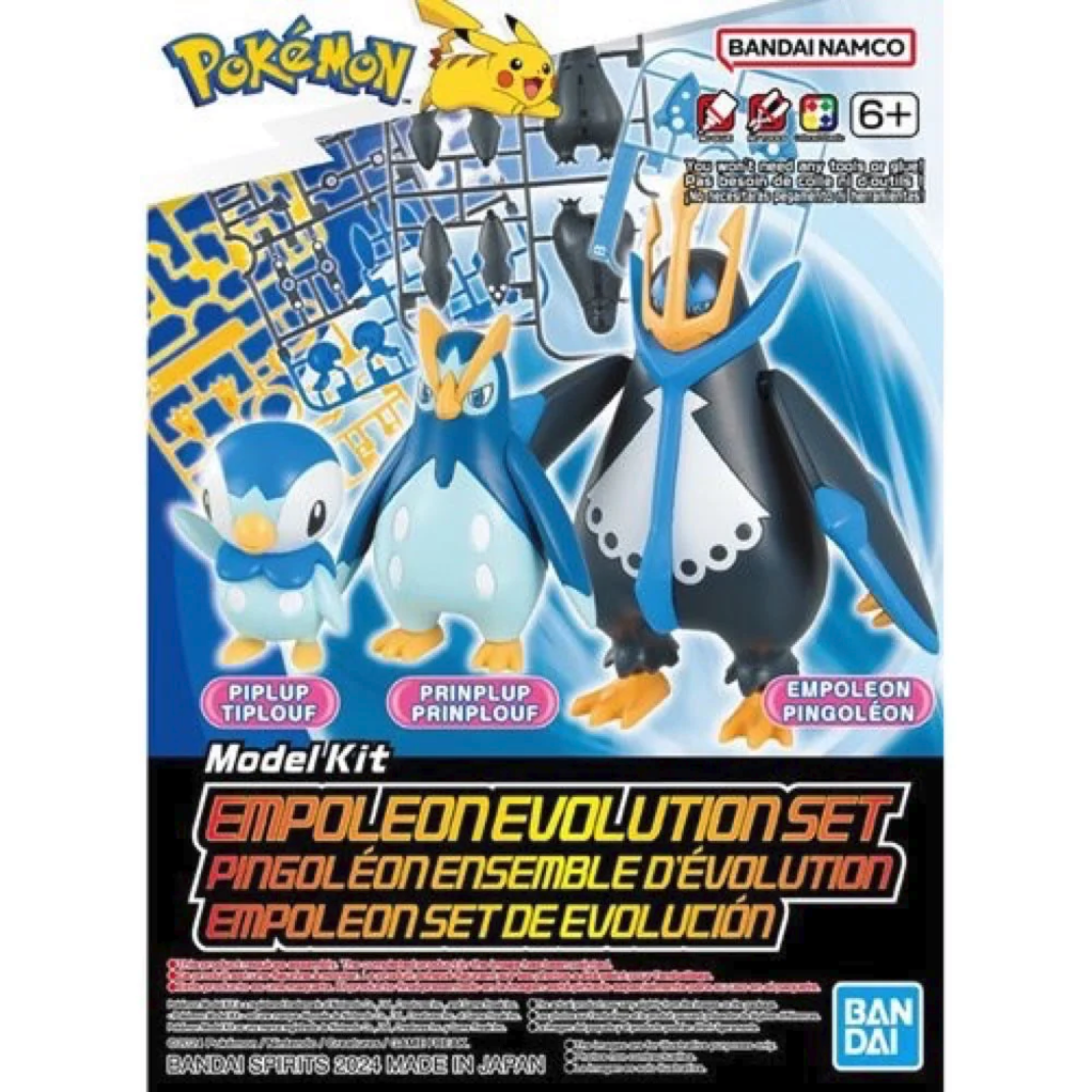 Bandai Pokémon Model Kit — Empoleon Evolution Set | Piplup, Prinplup & Empoleon + Pikachu | 4 Kits