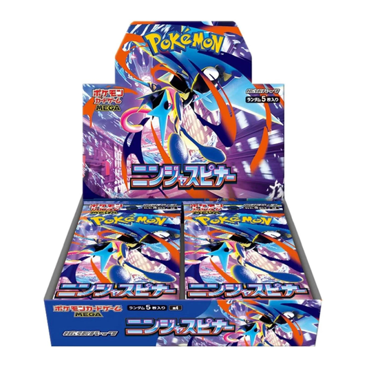 The Pokémon TCG Mega Ninja Spinner [M4] Japanese Booster Box featuring Mega Greninja ex artwork and 30 factory-sealed booster packs.